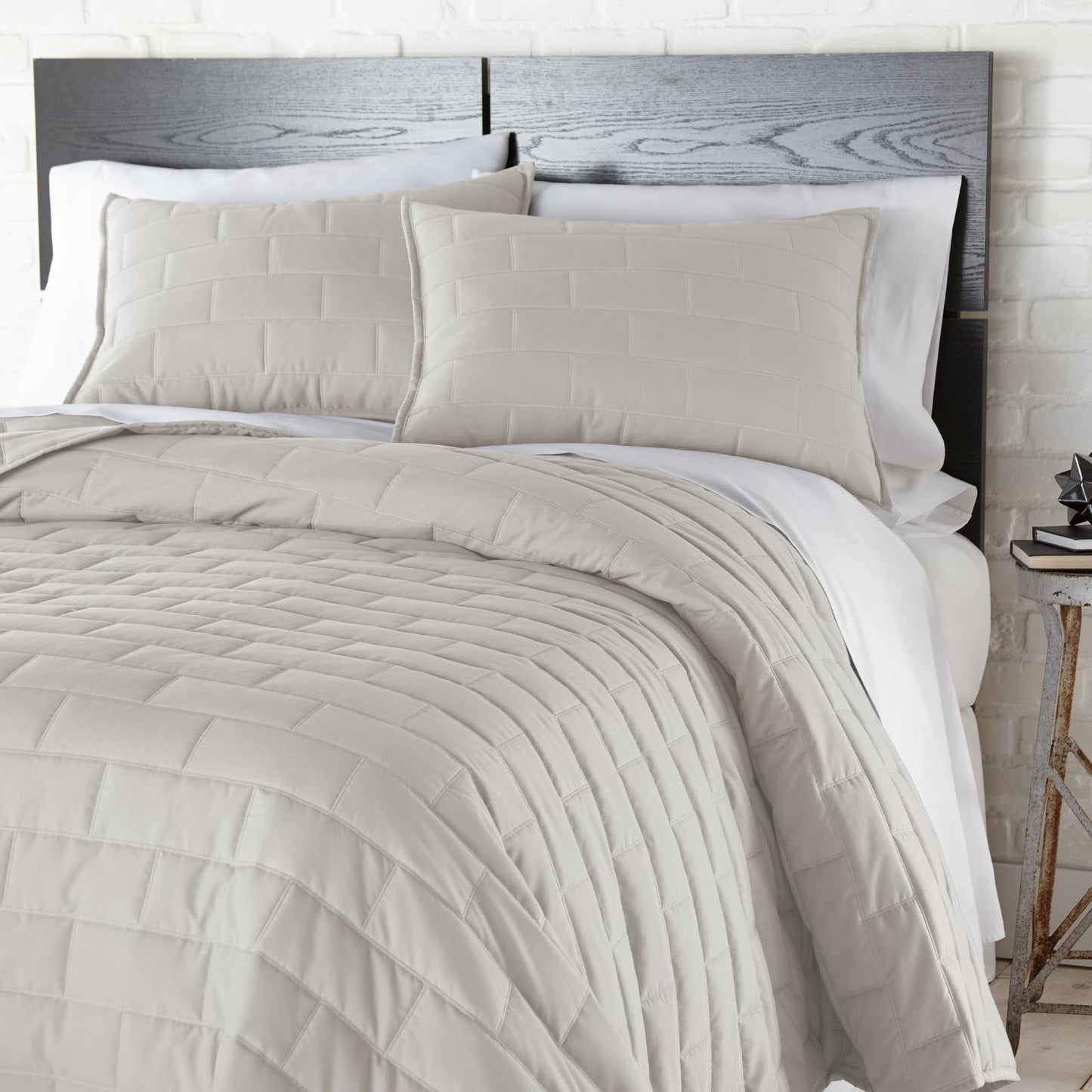 Subway Tile Luxe Quilt Set, Bone