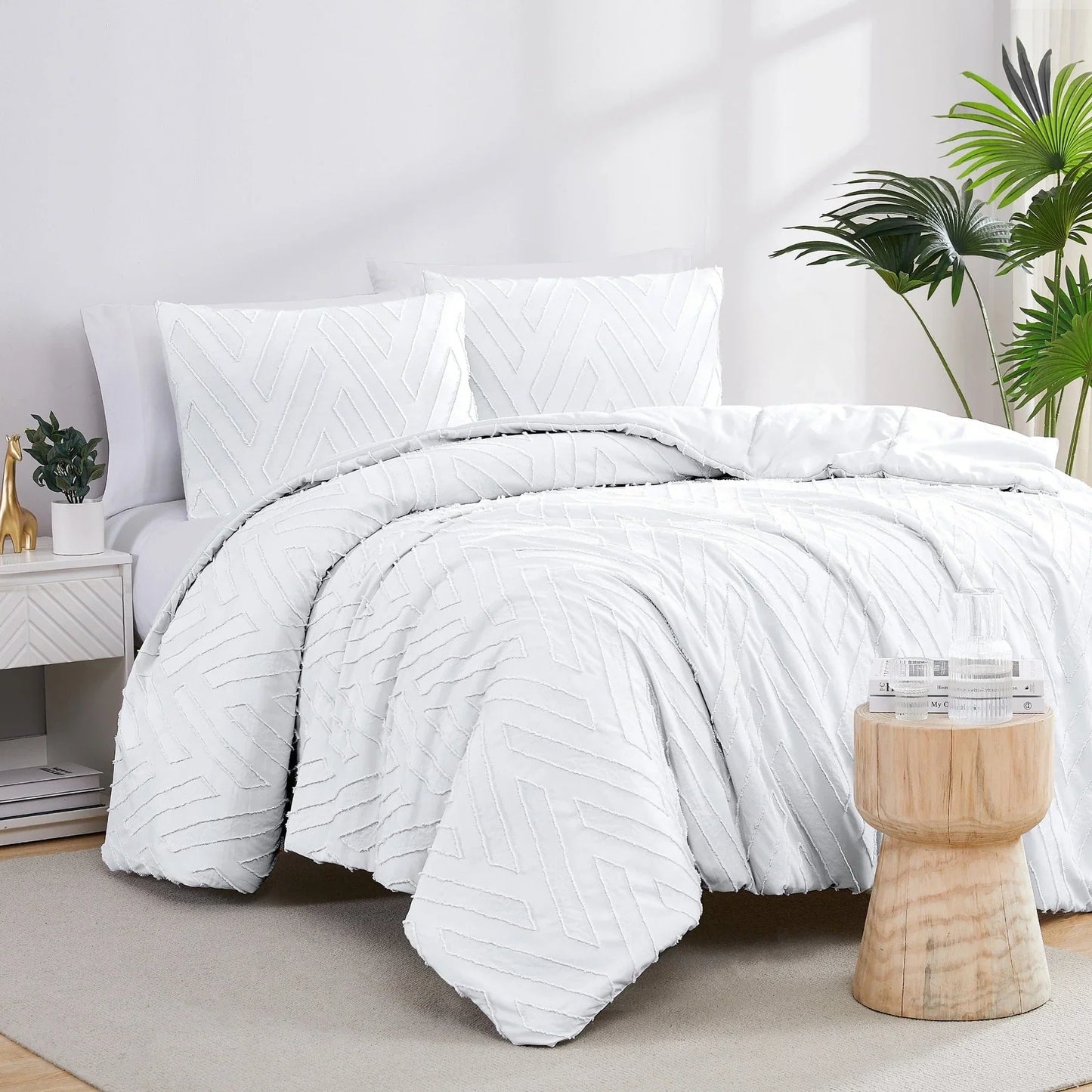 Chevron Pattern Comforter Set, White