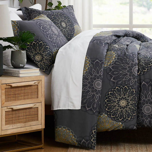 Dahlia Garden Comforter Set, Black