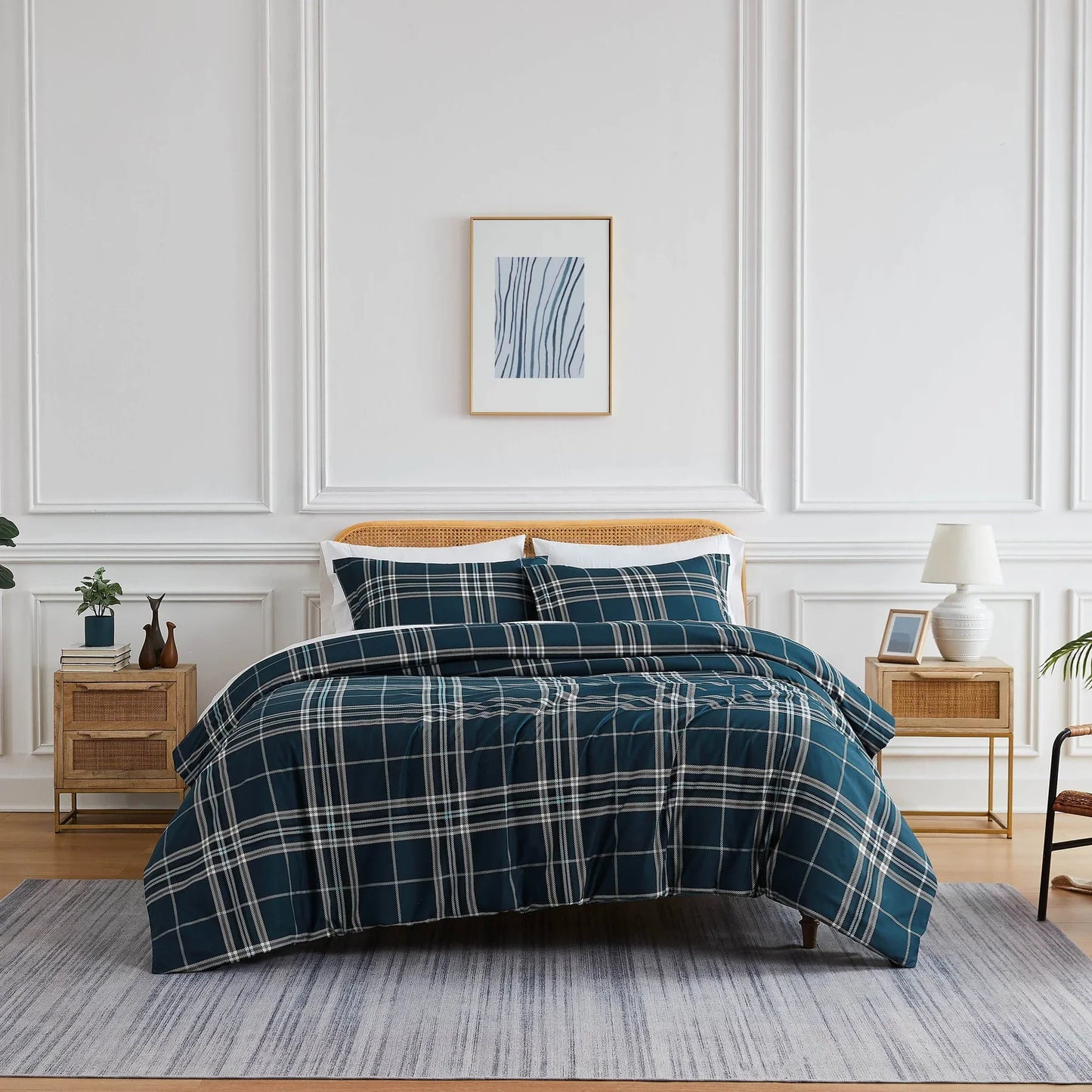 Simple Plaid Comforter Set, Blue